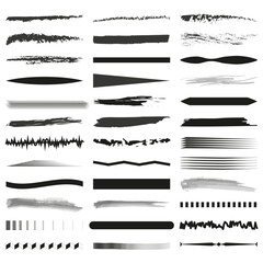 Abstract brush strokes set. Dynamic black lines. Artistic textures. Vector illustration. EPS 10.