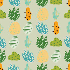 A seamless vector pattern of colorful corals and seaweed in pink and orange hues. An artistic representation of natures beauty, perfect for textile inspired by marine botany. Simple cartoon design