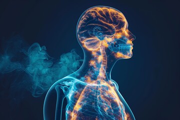 This interactive diagram vividly simulates the breathing mechanics, showing lung expansion during inhalation—diaphragm moves downwards - obrazy, fototapety, plakaty
