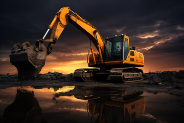 Epic view of industrial excavator standing on construction site. Generative AI