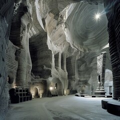 An underground cathedral carved entirely from salt generative ai - obrazy, fototapety, plakaty
