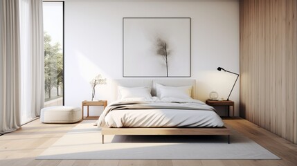 Fototapeta na wymiar A modern, minimalist bedroom with clean lines for a sleek look