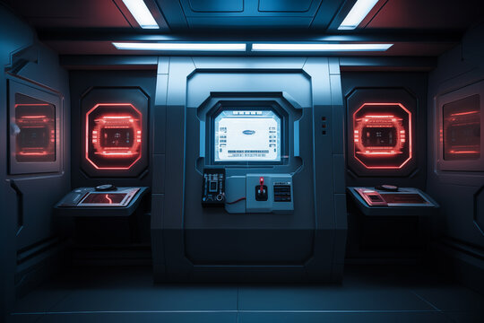 High-tech security panel with biometric scanners, controlling access to the vault. Generative AI