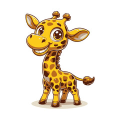 Cartoon Isolated Illustration Vector Of A Smiling Baby Giraffe