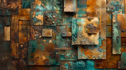 vibrant wallpaper of Craft a copper-toned tableau where the metal oxidizes before the viewers eyes