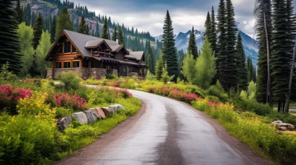 Wall murals Tatra Mountains A road leading to a cozy cabin in the mountains