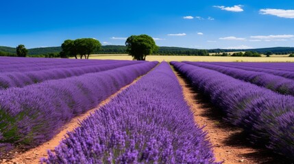 A road lined with rows of lavender in full bloom