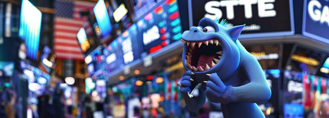 Cartoon monster in the world of high-speed trading - obrazy, fototapety, plakaty