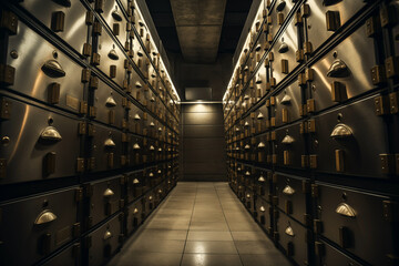 Rows of safe deposit boxes inside the vault. Generative AI