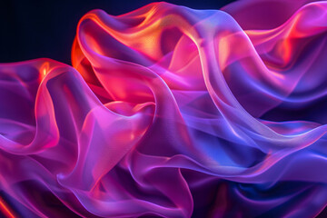 Obraz premium Transparent floating silk shiny magenta fabric on a dark background.