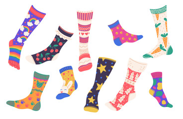 Set of different patterned socks.