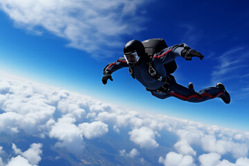 Skydiver performing a daring stunt showcasing skill and agility. Generative AI - obrazy, fototapety, plakaty