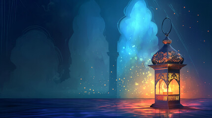 Islamic lamp background on Ramadan night. - obrazy, fototapety, plakaty