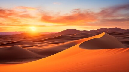 Fototapeta na wymiar Desert landscape with sand dunes as the sun sets in the background