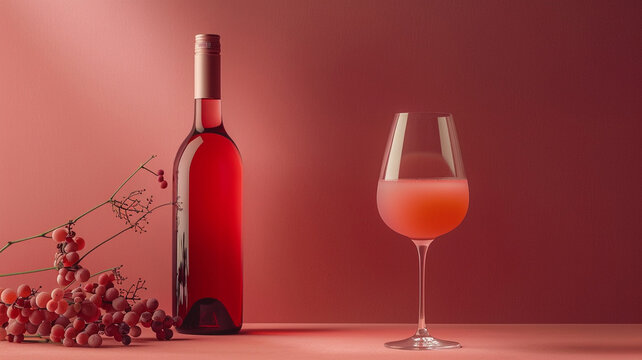 Picture a wine bottle in a rich crimson color paired with a frosted peach glass, symbolizing warmth and hospitality.