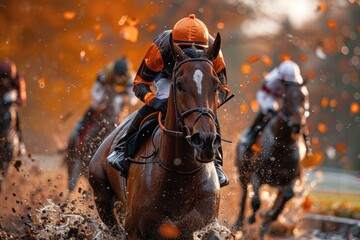 Triumphant Moments at a horse race - obrazy, fototapety, plakaty