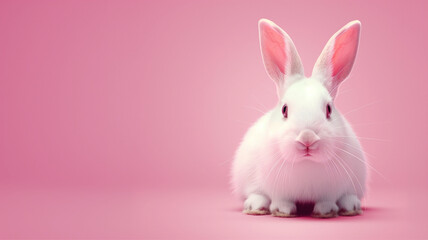 Fototapeta premium White Bunny on pink background , concept of the Christian holiday Easter