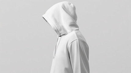 Side profile of a plain hoodie mockup, clear texture detail for logo placement
