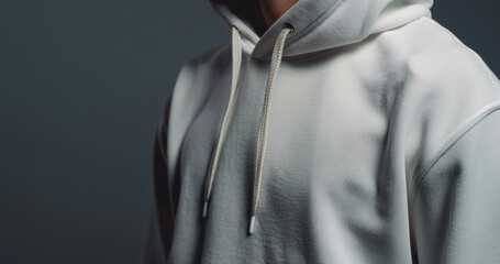 Side profile of a plain hoodie mockup, clear texture detail for logo placement