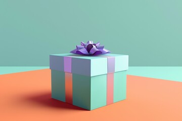 Obraz premium smooth 3d render soft polygonal gift box in blue-green + purple-orange color, pure and hyper casual 3d style, beautiful soft 3d clear background, high quality render, good render, high-level smooth 3d
