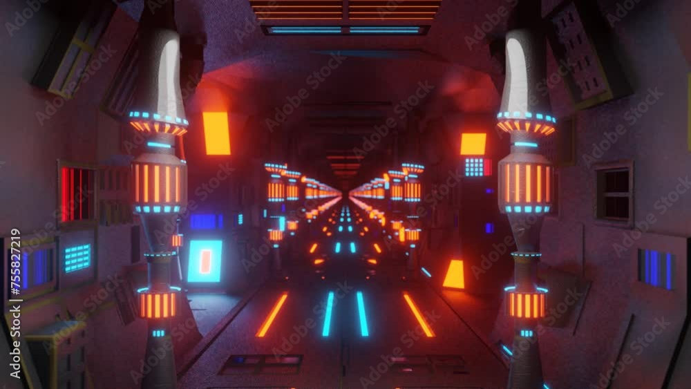 Poster moving forward through an endless futuristic tunnel. looping abstract animation. 3d render