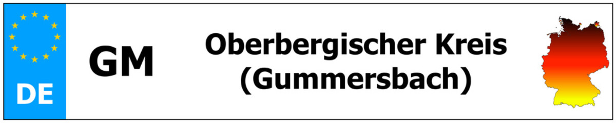 Oberbergischer Kreis (Gummersbach) car licence plate sticker name and map of Germany. Vehicle registration plates frames German number