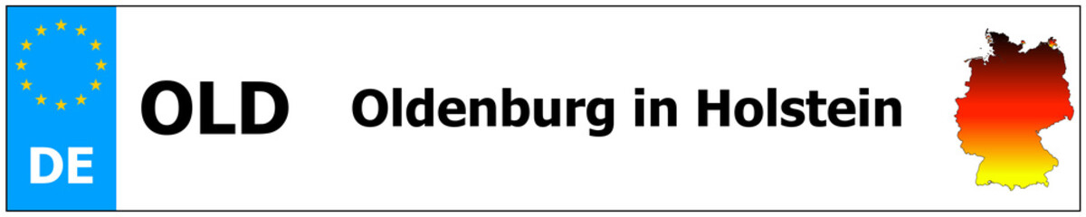 Oldenburg in Holstein car licence plate sticker name and map of Germany. Vehicle registration plates frames German number