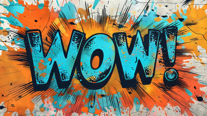 The word "WOW!" written in a speech bubble, in thick clear and readable font,generative ai