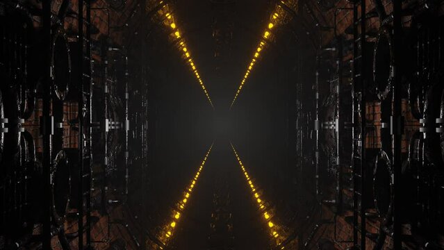 moving forward along an endless dark corridor of a stone sewer canal. looping abstract animation. 3d render
