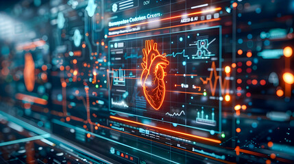 Obraz premium A computer screen shows a heart with a red glow