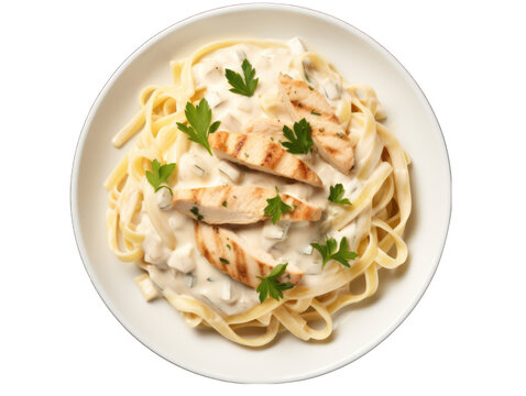 chicken alfredo isolated on transparent background, transparency image, removed background