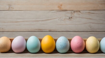 Colorful easter eggs on wooden background, Easter border, Easter background, Colorful Easter Eggs