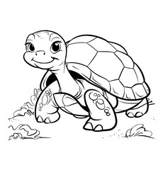Turtle cartoon coloring pages for kids - coloring book