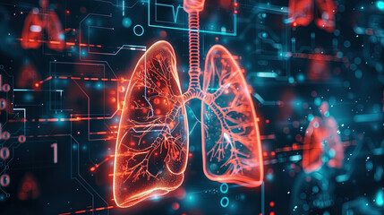 technological theme background of human lungs. lungs in futuristic anatomy picture - obrazy, fototapety, plakaty