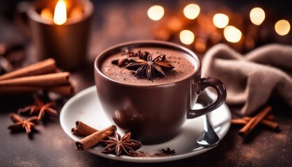 Cozy spiced hot chocolate with warm ambiance