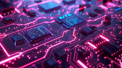 Obraz premium abstract circuit board background with glowing lines.