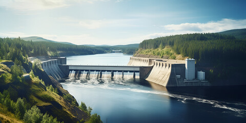 Pumped Hydro Storage, Dam Spillway, dam on the lake, Hydroelectric Power Station, A hydroelectric power plant built in permafrost zone, Generative AI