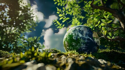 Obraz na płótnie Canvas Globe in the forest. Environment conservation concept. 3D Rendering