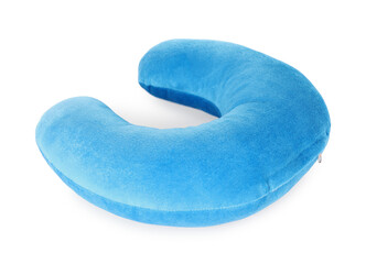 One blue travel pillow isolated on white