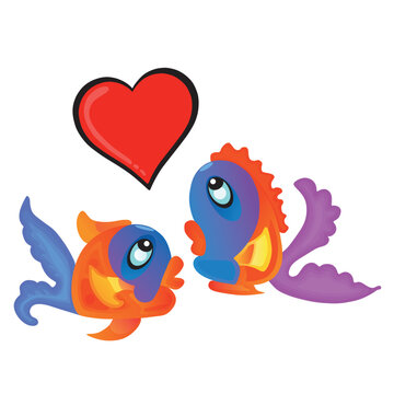 Illustration of Two Fish Falling In Love Vector art Design