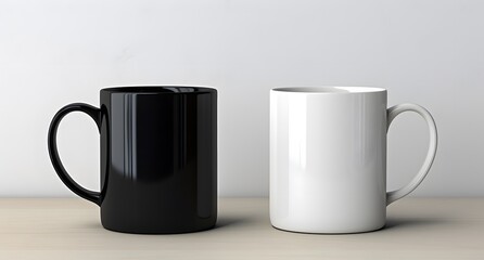 a black and white mugs on a table