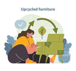 Upcycled Furniture Vector Illustration. An enthusiastic person adds.