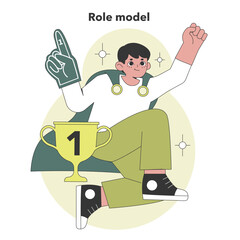 Role model personality showcased in Big Five. Flat vector illustration.