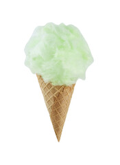 Sweet cotton candy in waffle cone isolated on white