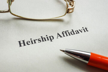 Document about heirship affidavit, glasses and pen.