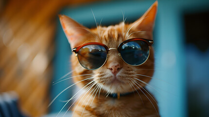 funny cat portrait in sunglasses, generative ai