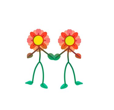  flowers with faces colorful  illustration on white background 