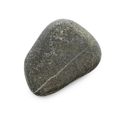 One dark grey stone isolated on white, top view