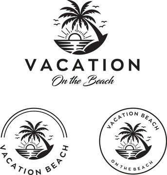 vacation beach logo design with editable vector file