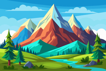 landscape with mountains and trees vector illustration 